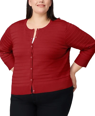 Melissa Paige Plus Size Textured Stripe Cardigan Sweater