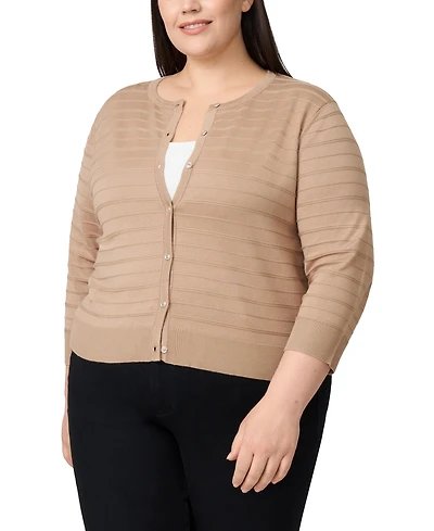 Melissa Paige Plus Textured Stripe Cardigan Sweater