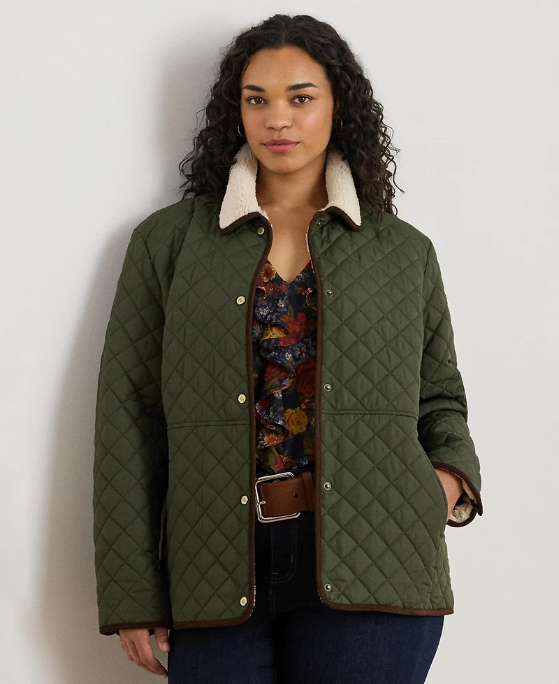 Lauren Ralph Plus Faux-Sherpa-Collar Quilted Coat