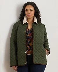 Lauren Ralph Plus Faux-Sherpa-Collar Quilted Coat
