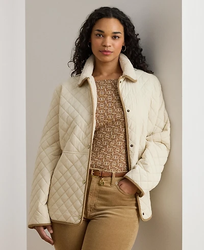 Lauren Ralph Plus Faux-Sherpa-Collar Quilted Coat