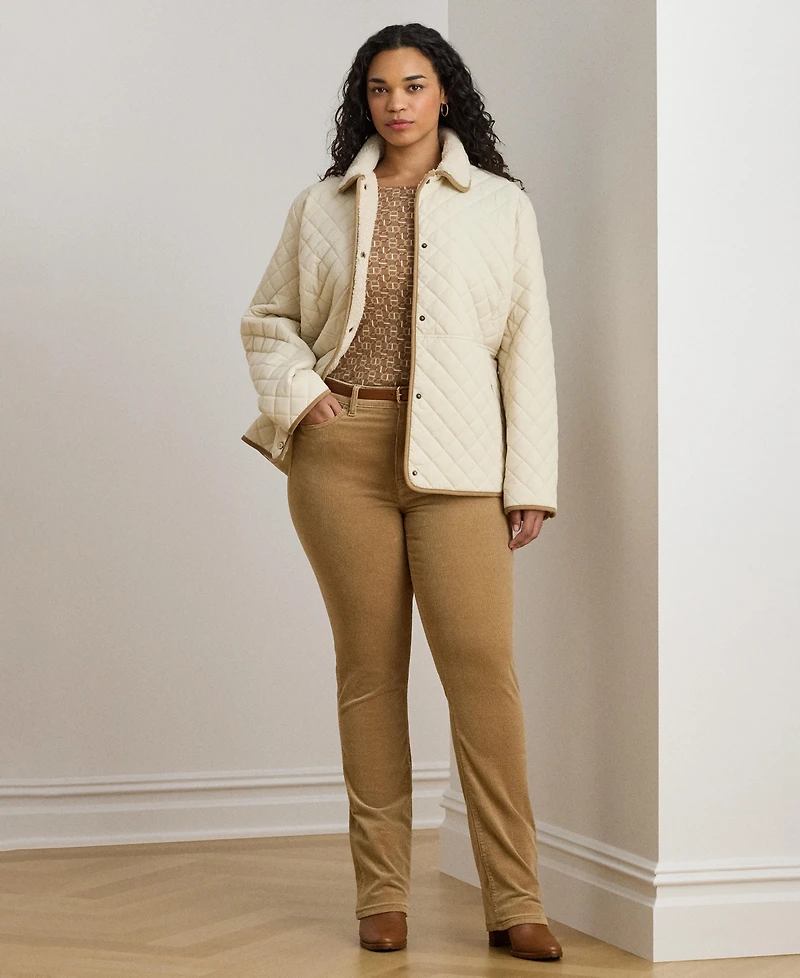 Lauren Ralph Plus Faux-Sherpa-Collar Quilted Coat