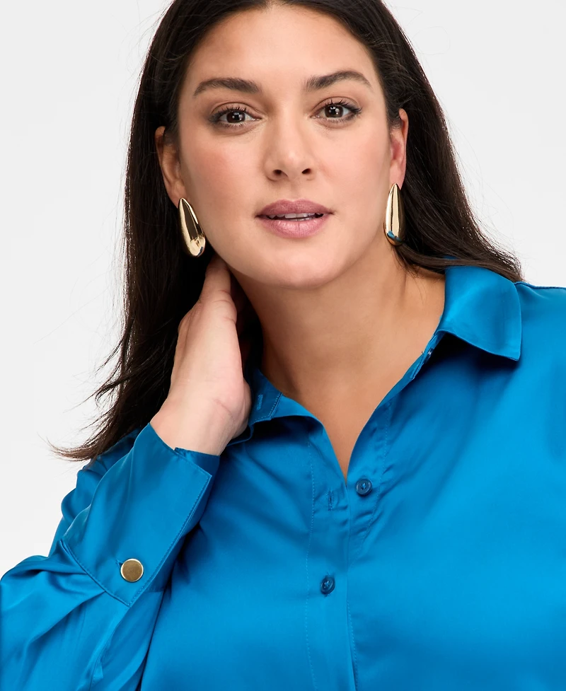 I.n.c. International Concepts Plus Satin Silky Shirt, Macy's Exclusive