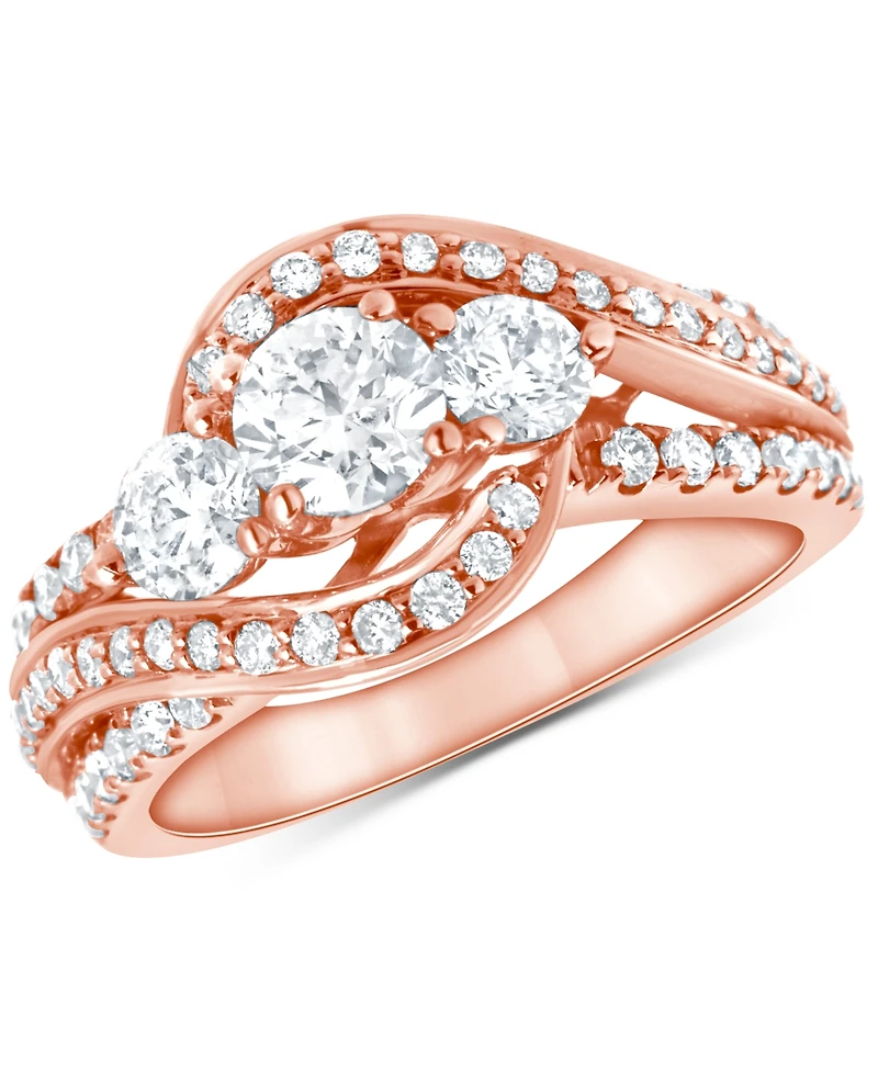 Diamond Three Stone Swirl Engagement Ring (1-3/8 ct. t.w.) in 14k Rose Gold