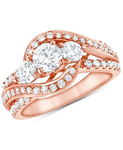 Diamond Three Stone Swirl Engagement Ring (1-3/8 ct. t.w.) in 14k Rose Gold