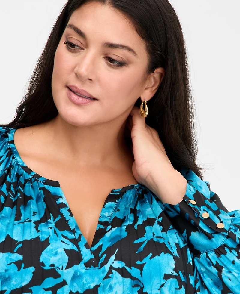 I.n.c. International Concepts Plus Pleated Puff-Sleeve Blouse, Macy's Exclusive