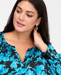 I.n.c. International Concepts Plus Pleated Puff-Sleeve Blouse, Macy's Exclusive