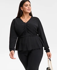 I.n.c. International Concepts Plus Long-Sleeve Peplum Top, Macy's Exclusive