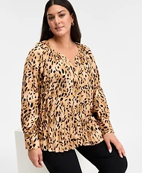 I.n.c. International Concepts Plus Printed Pleated Blouse, Macy's Exclusive
