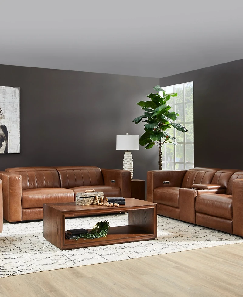 Flexsteel Austin 84" Chestnut Leather Power Reclining Loveseat with Console