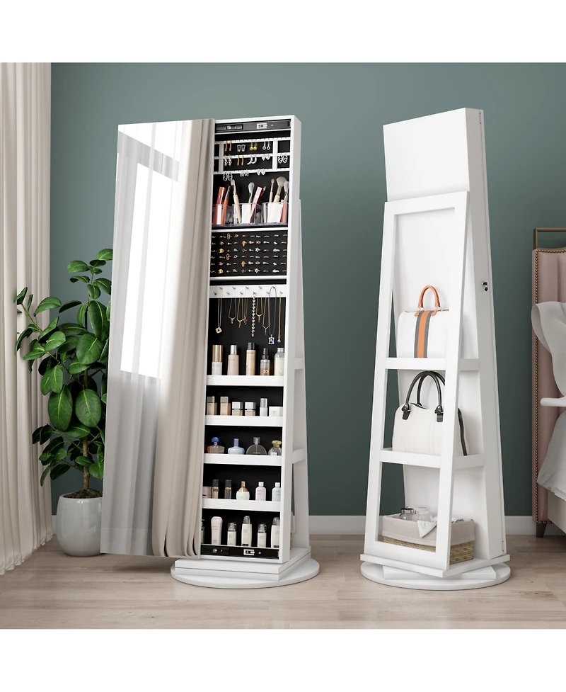 Vlsrka 360° Swivel Free-Standing Jewelry Armoire Cabinet with Mirror