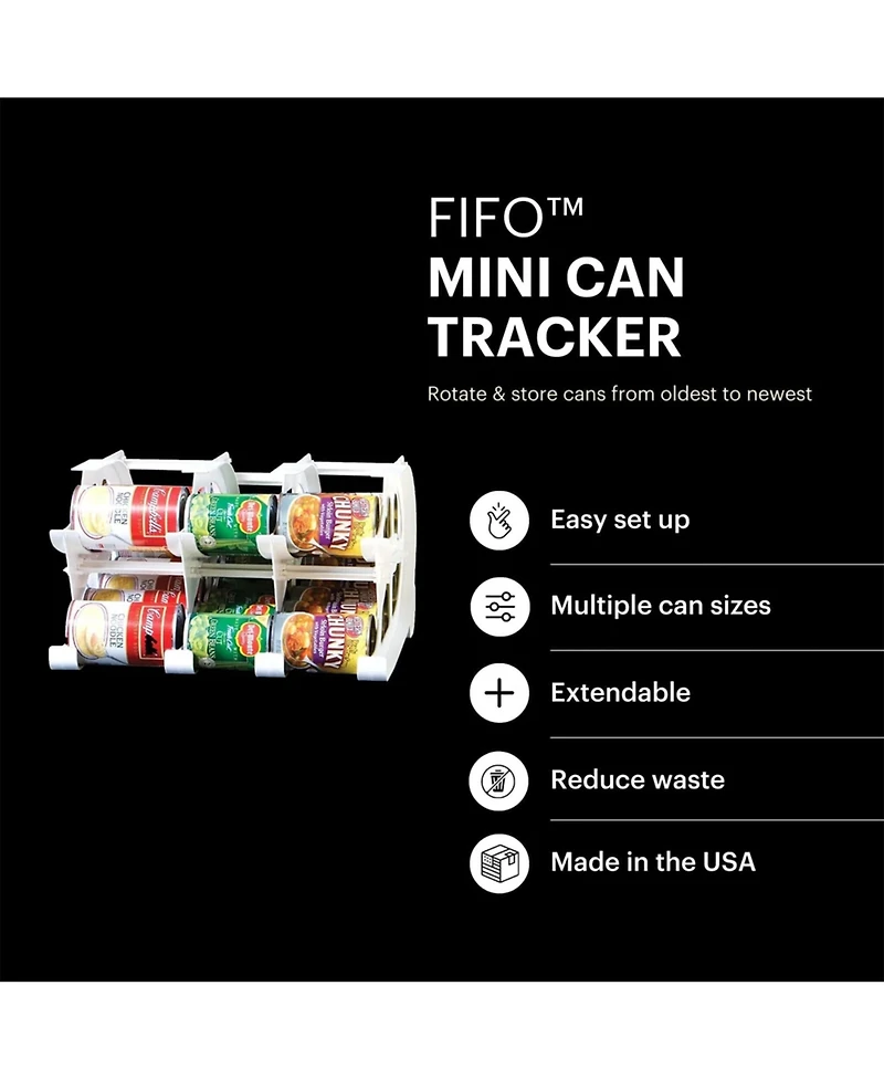 Fifo Countertop Mini Can Tracker Holds 30 10 to 24 Oz Can Sizes, Usa Made, White