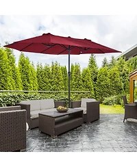 Flynama Outsunny Extra Large 15ft Patio Umbrella, Double-Sided Outdoor Umbrella with Crank Handle and Air Vents for Backyard, Deck, Pool, Market, Wine