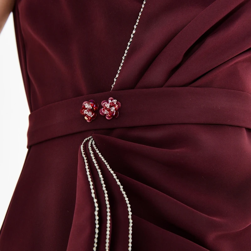 Amri Ruffle Pleated Gown with Rhinestone Embellishment