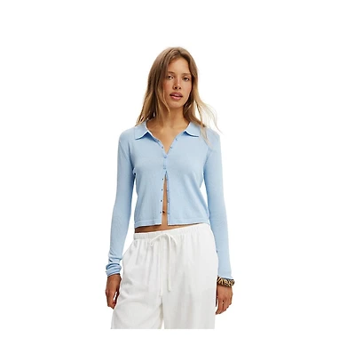 Cotton ONWomen's Knit Button Polo Long Sleeve