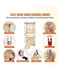 Slickblue Toddler 8 in 1 Wooden Indoor Wall Gym Swedish Ladder Set with Climbing Toys