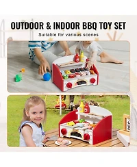 Slickblue 26 Piece Kids Bbq Grill Playset Wooden Pretend Cooking Toy Set with Sound Effects