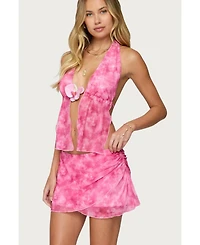 Edikted Women's Tiedye Mesh Split Front Backless Top