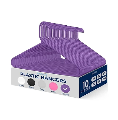 SereneLife 10 Pcs. Plastic Hangers - Non-Slip, Sturdy, and Heavy Duty Coat Set with 360° Swivel Hook for Clothes (Purple)