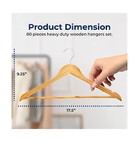 SereneLife 80-Pack Solid Wooden Hangers – Heavy Duty Natural Wood with 360° Swivel Hook, Shoulder Notches & Pants Bar – Space-Savin