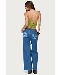 Edikted Women's Flower Patch Low Rise Jeans