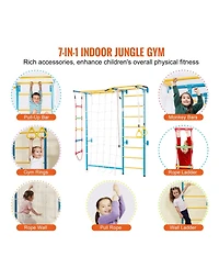 Slickblue Toddler 7 in 1 Steel Indoor Wall Gym with Climbing Toys Ladder Slide and Swing