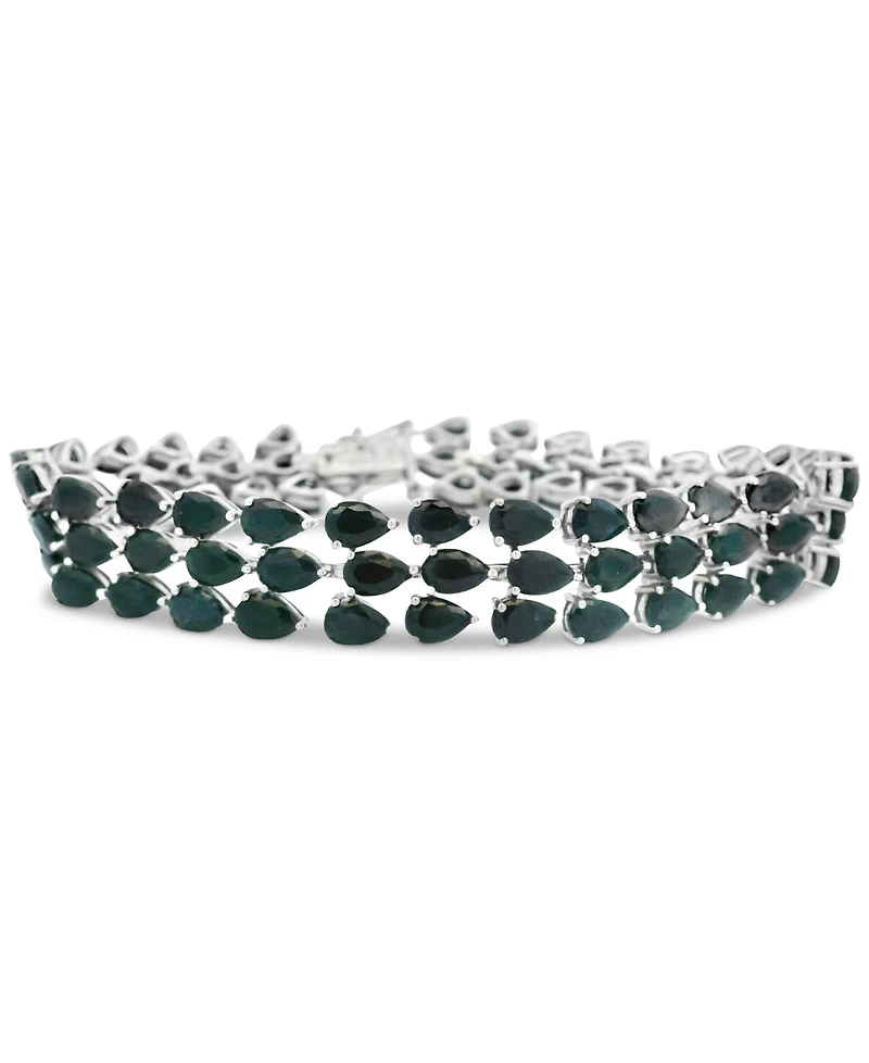 Black Sapphire (38-1/2 ct. tw) & Diamond Accent Triple-Row Flex Bracelet in Sterling Silver