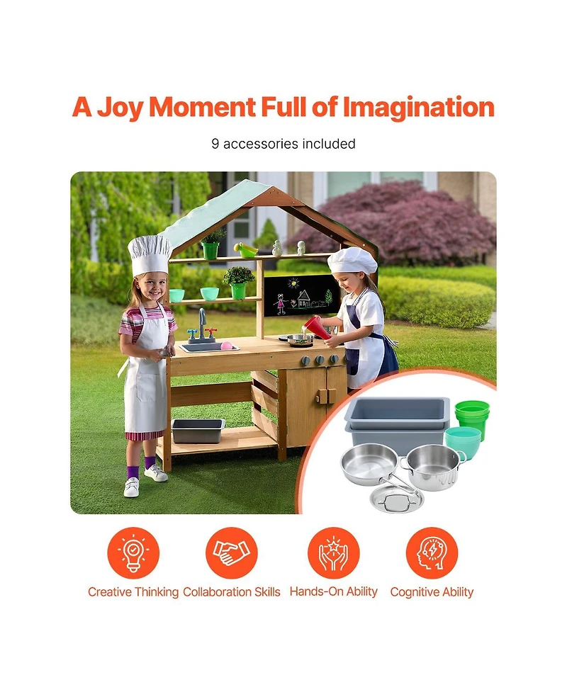 Slickblue Outdoor Wooden Mud Kitchen Playset for Kids Pretend Cooking and Role Play