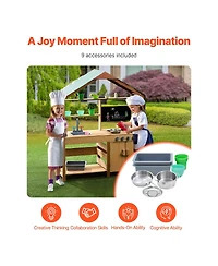 Slickblue Outdoor Wooden Mud Kitchen Playset for Kids Pretend Cooking and Role Play