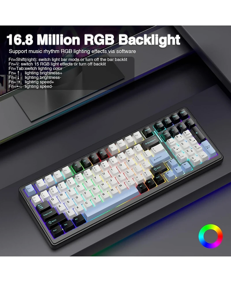 risokeys Wireless Mechanical Keyboard,Tri-Mode BT5.0/2.4GHz/Usb-c Hot Swappable Custom Keyboard,Gasket Structure,Rgb Backlit Gaming Keyboards for Pc/T