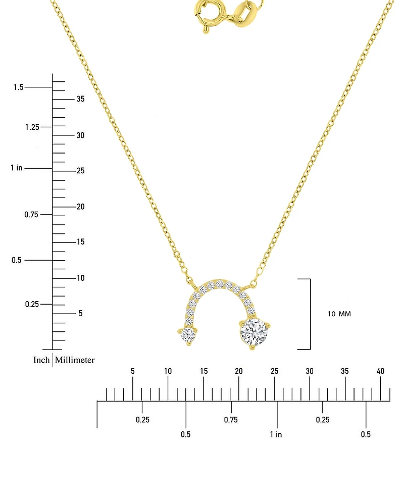 Cubic Zirconia Curved Arrow-Inspired Pendant Necklace 14k Gold-Plated Sterling Silver (Also Available Rose Gold & Silver)