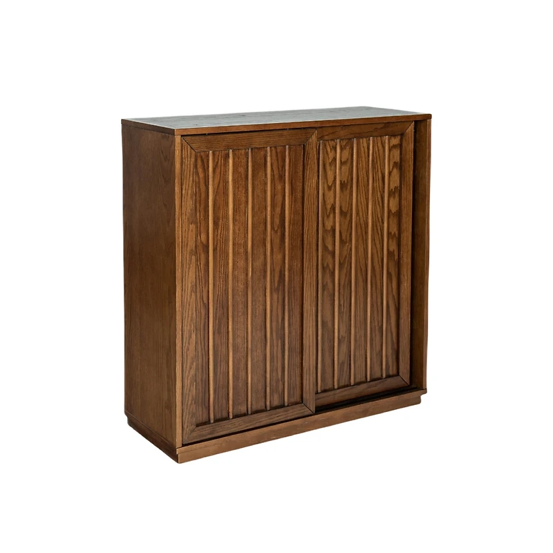 Mid Century Cabinet with 2 Sliding Door & Solid Wood Decorative Strips