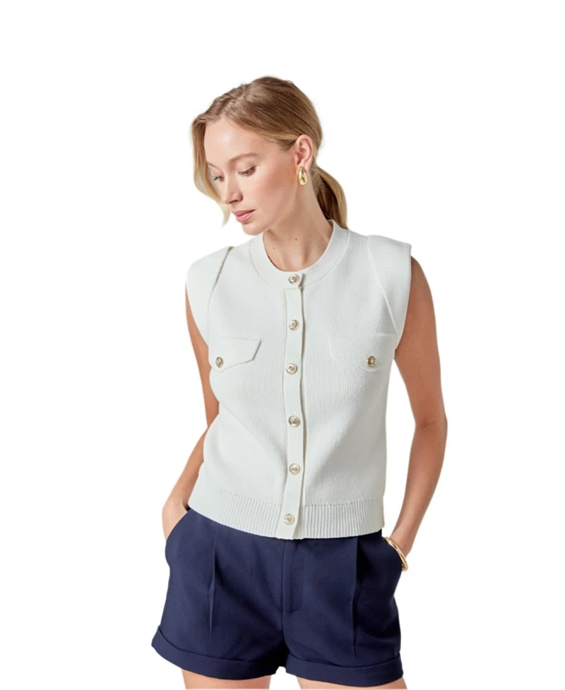 endless rose Women's Button-Up Sweater Vest