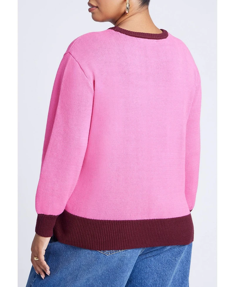 Eloquii Women's Contrast Rib Sweater