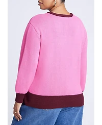 Eloquii Women's Contrast Rib Sweater