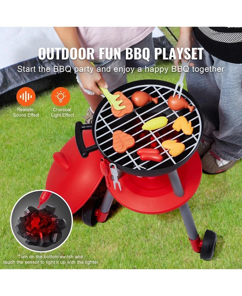 Slickblue 28 Piece Kids Bbq Grill Playset with Pretend Cooking Sound and Light Features