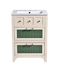 Casainc 24" Vanity with Ceramic Sink, Wooden Cabinet with 2 Drawers