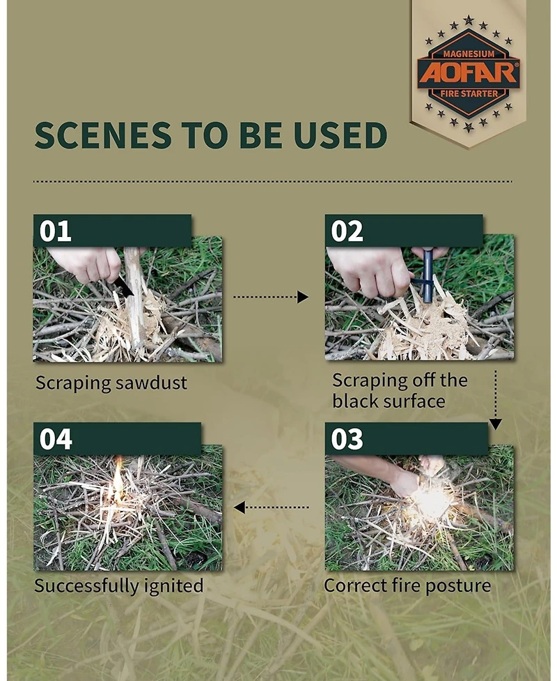 Aofar Fire Starter, Af-376 Ferrocerium (Ferro) Rods, Fire Starter Kit with Two Multi-Tool Fire Strikers, 80dB Survival Whistle, Paracord Lanyard for C