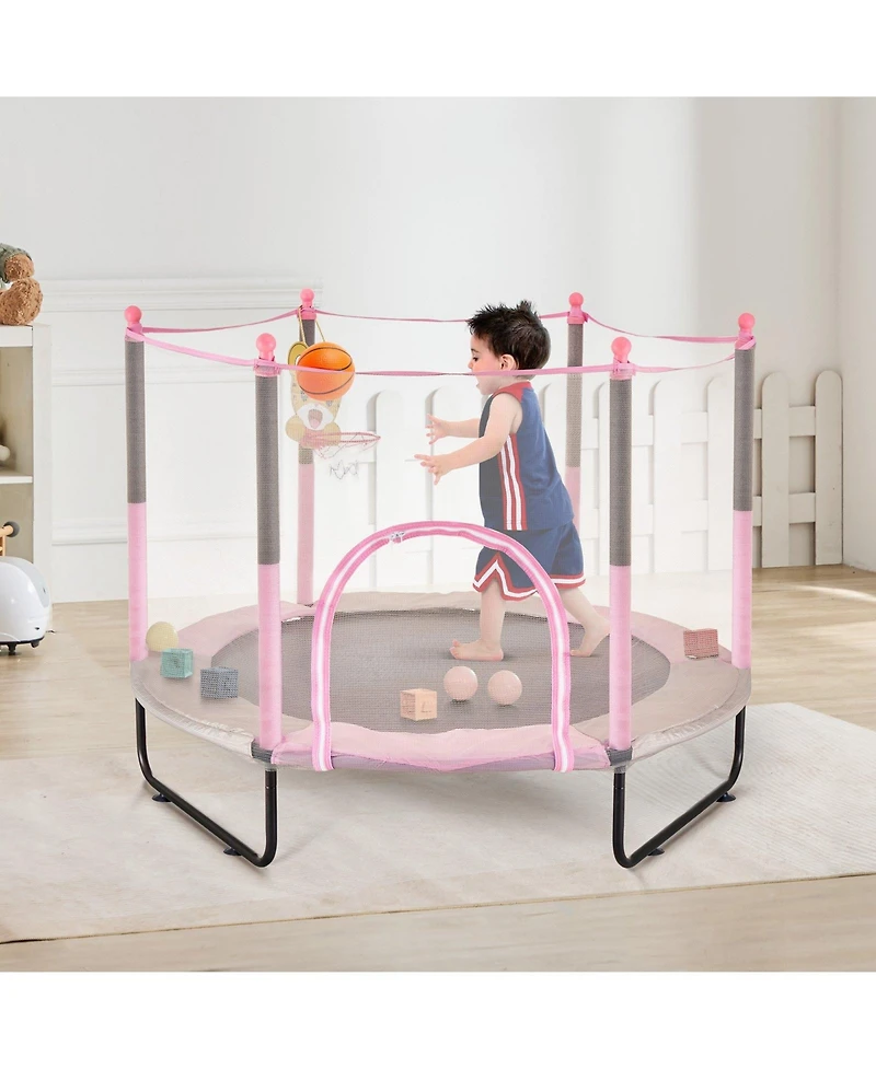 Slickblue Kids Mini Trampoline with Net Indoor Outdoor Toddler Bounce Playset