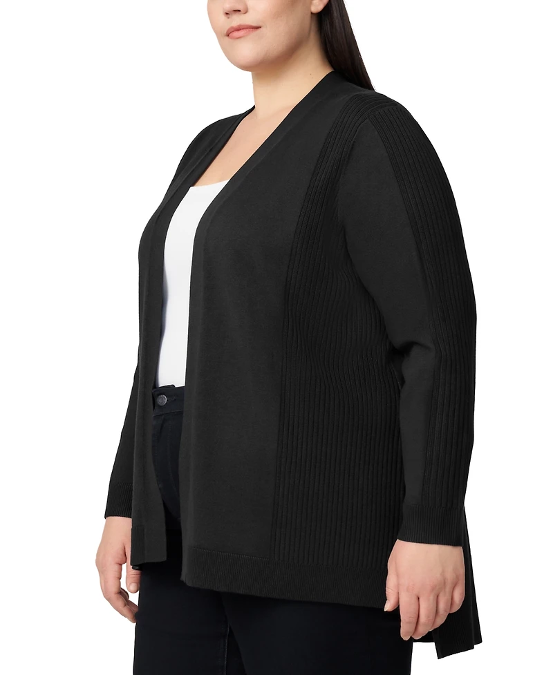 Melissa Paige Plus Ribbed-Trim High-Low Cardigan Sweater