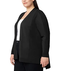 Melissa Paige Plus Ribbed-Trim High-Low Cardigan Sweater