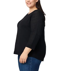 Melissa Paige Plus Pointelle-Yoke 3/4-Sleeve Sweater