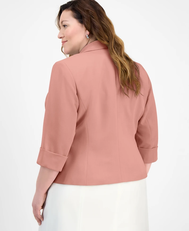 Kasper Plus Shawl-Collar Cuffed 3/4-Sleeve Jacket
