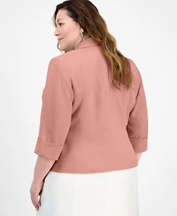 Kasper Plus Shawl-Collar Cuffed 3/4-Sleeve Jacket