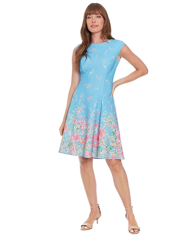 London Times Women's Scattered Floral-Print Fit & Flare Dress