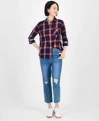 Tommy Hilfiger Women's Crinkled Plaid Button-Front Shirt