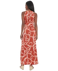 London Times Women's Printed Jersey Halter-Neck Maxi Dress