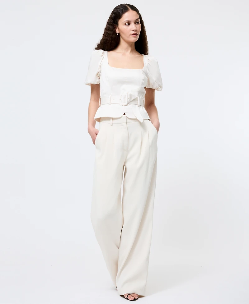 French Connection Women's Sateen Puffed-Sleeve Top