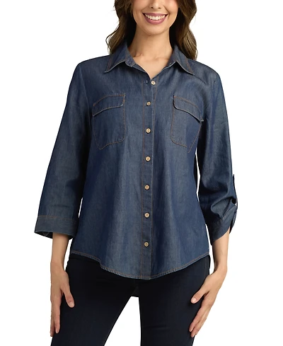Bcx Juniors' Washed Denim Button-Front Shirt