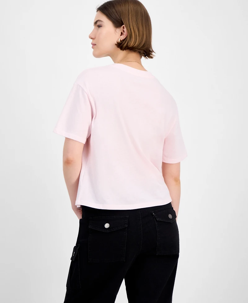 Rebellious One Juniors' Cropped Embroidered Luck T-Shirt